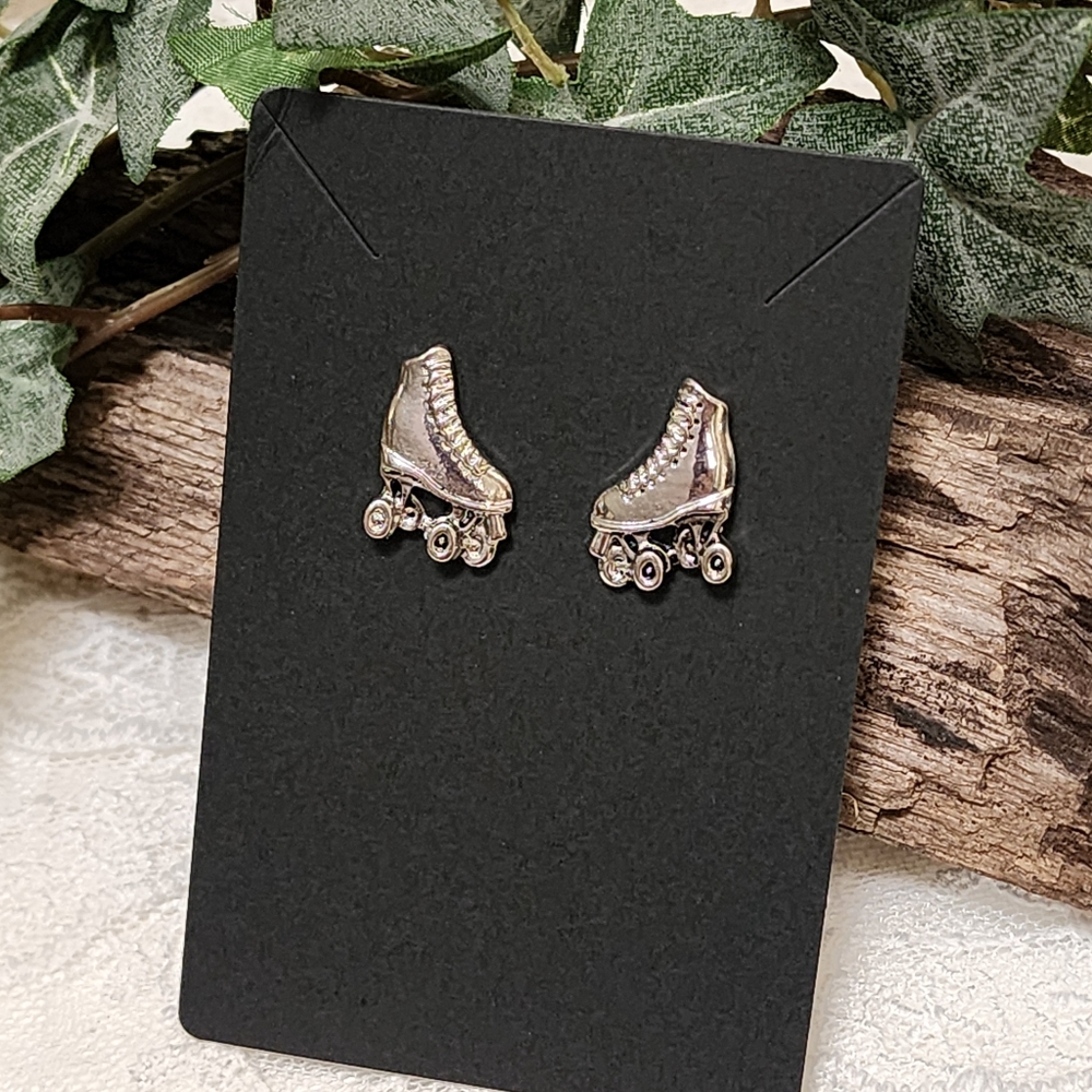 Vintage Silver Toned Roller Skate Pierced Earrings